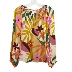 Velvet by Graham & Spencer Dion Printed Boho Top Balloon Sleeve V-Neck Size Larg